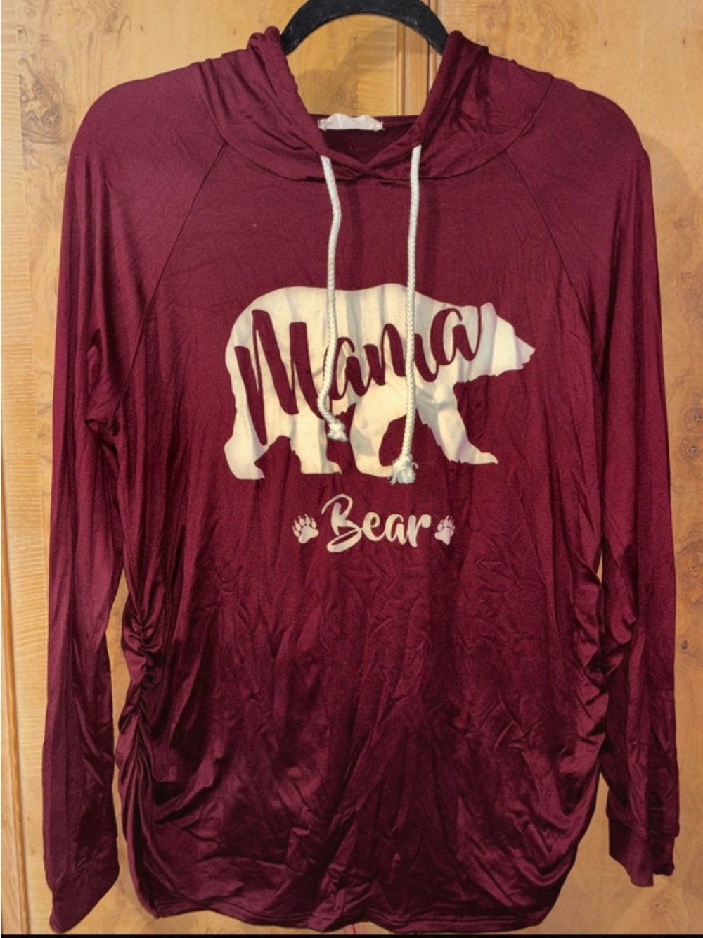 Mama Bear Hooded Long-Sleeve Top - Burgundy